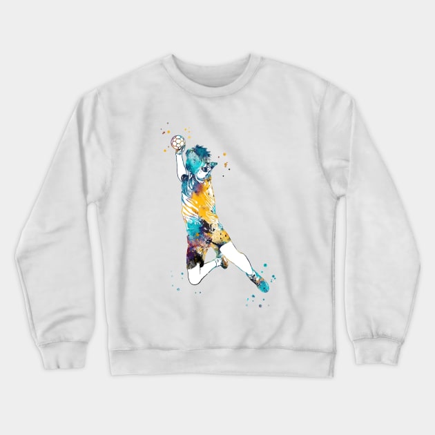 Handball Player Boy Hits The Ball Crewneck Sweatshirt by RosaliArt